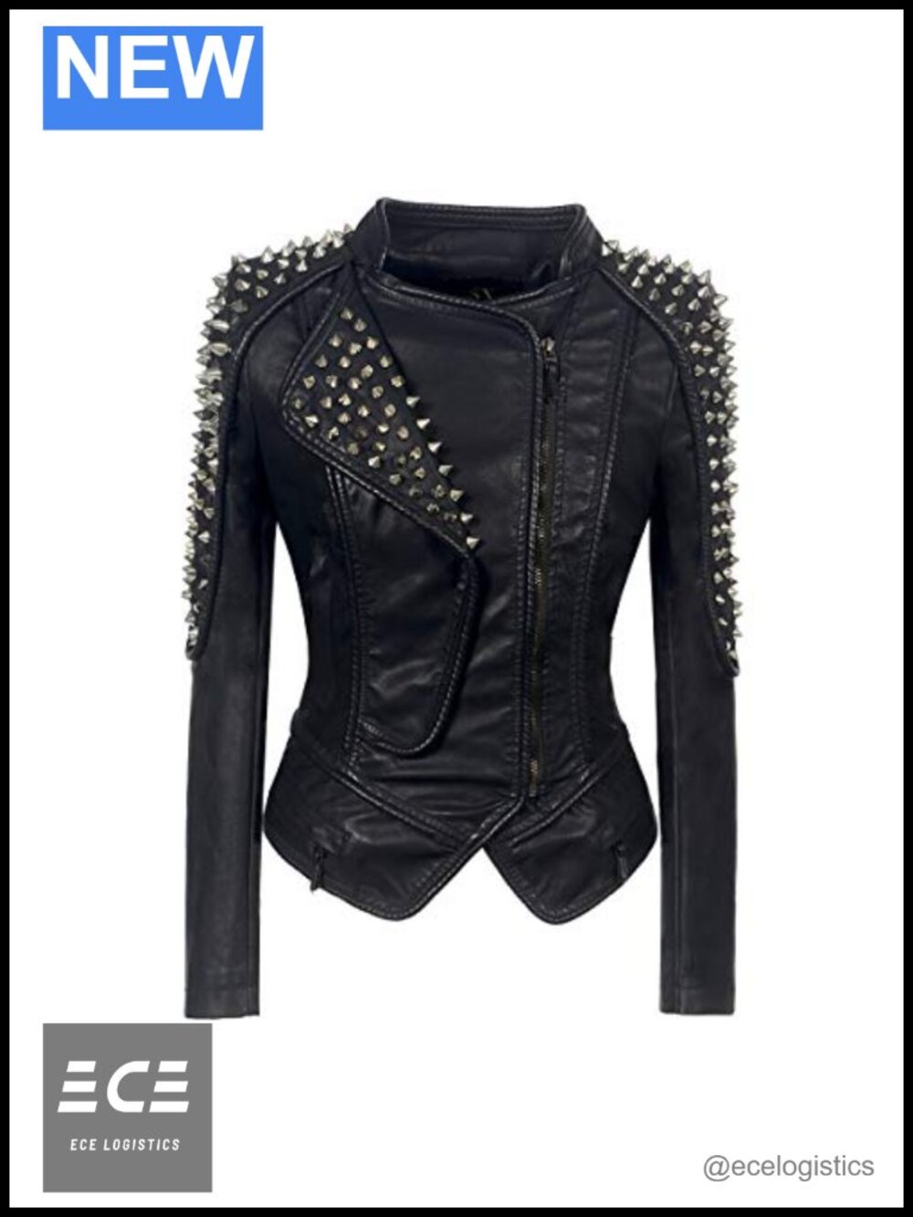 Punk Rivet Motorcycle Jacket Asymmetric Zip Studded Faux Leather Biker Coat
